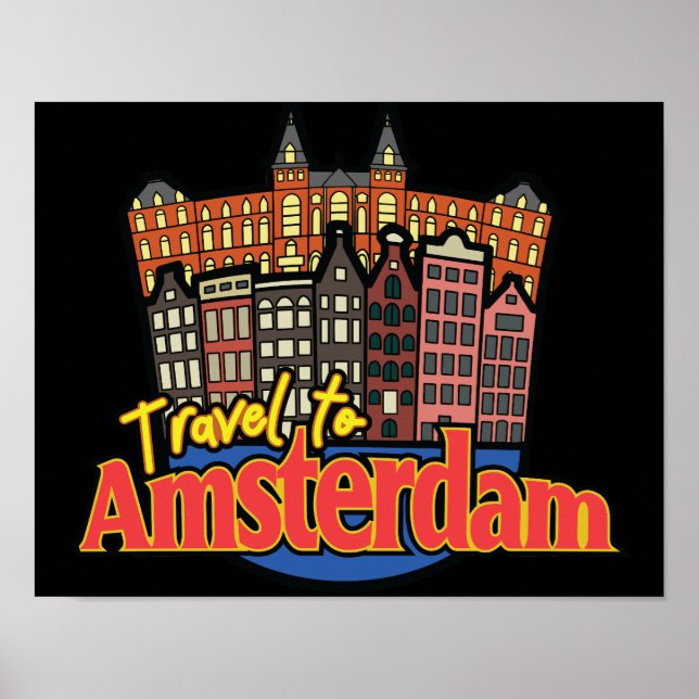 Poster Viagem para Amsterdã Holanda Vintage  (Frente)