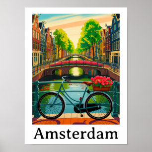 Poster Viagem pela Cidade do Canal Amsterdam Holanda Vint