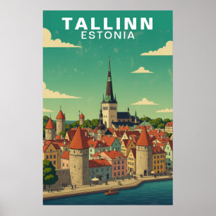 Poster Viagem pela Cidade Medieval de Tallinn Estônia Vin