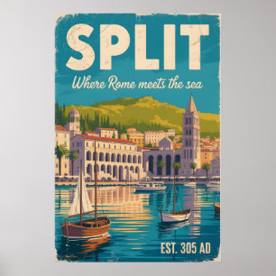 Poster Viagem pela Cidade Retro de Split Croácia