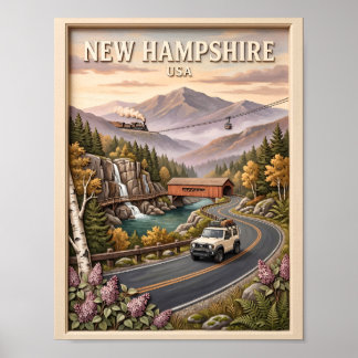 Poster Viagem pela Estrada de New Hampshire Paisagem Mont