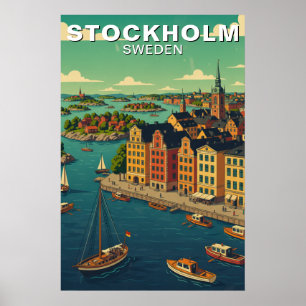 Poster Viagem pelo Estocolmo Vintage na Orla Marítima da