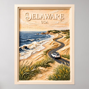 Poster Viagem por Delaware Texturizada Estrada Costeira V