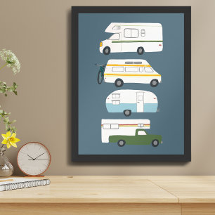 Poster VIAGEM POR ESTRADA! Azul do reboque do vanlife rv