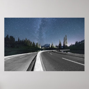 Poster Viagem por estrada sob o Milkyway