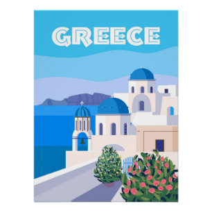 Pôster Viagem Poster grécia Santorini grego