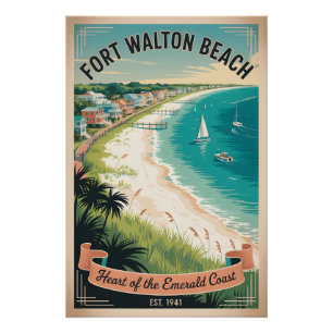 Pôster Viagem Retro à Praia de Fort Walton Beach Flórida