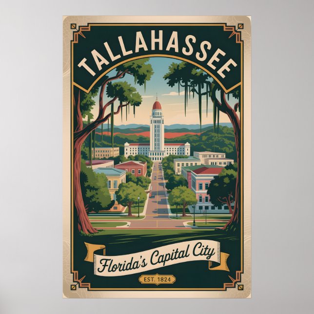 Poster Viagem Retro Alta Tallahassee Flórida (Frente)