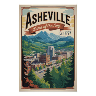 Pôster Viagem Retro Asheville Carolina do Norte