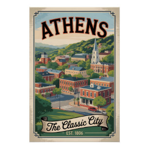 Pôster Viagem Retro Atenas Geórgia Vintage