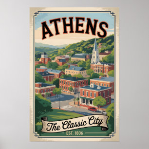 Poster Viagem Retro Atenas Geórgia Vintage
