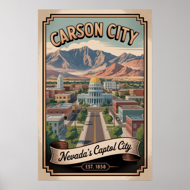 Poster Viagem Retro Carson City Nevada Antiga (Frente)