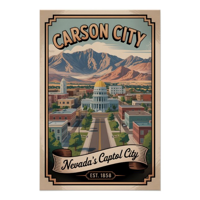 Pôster Viagem Retro Carson City Nevada Antiga (Frente)