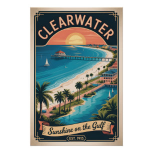 Pôster Viagem Retro Clearwater Flórida Vintage