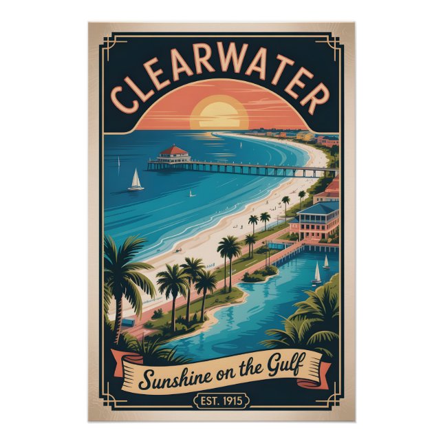 Pôster Viagem Retro Clearwater Flórida Vintage (Frente)