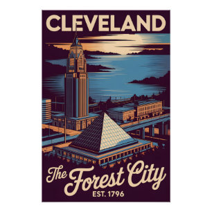 Pôster Viagem Retro Cleveland Ohio Forest City Antiga