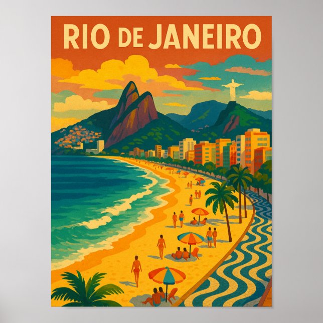 Poster Viagem Retro Copacabana Rio de Janeiro Brasil  (Frente)