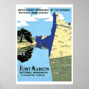 Poster Viagem retro de Marion St Augustine do forte do
