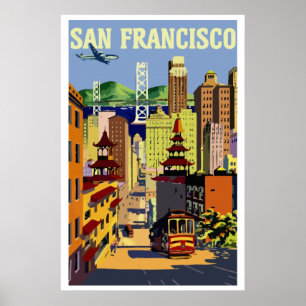 Poster Viagem retro de San Francisco do vintage