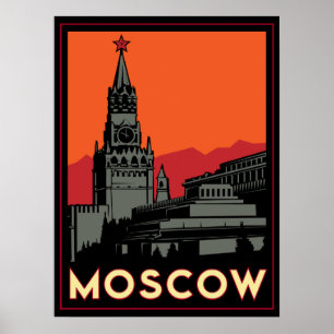 Pôster viagem retro do art deco de Moscovo Rússia kremli