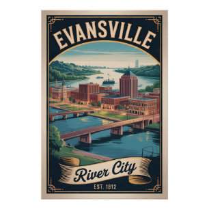 Pôster Viagem Retro Evansville Indiana Antiga