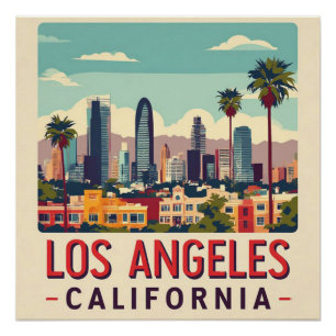 Pôster Viagem Retro Los Angeles Califórnia