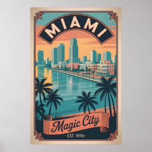 Poster Viagem Retro Miami Flórida Cidade Mágica