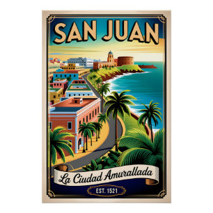 Pôster Viagem Retro San Juan Porto Rico Vintage