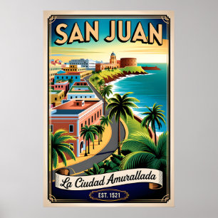 Poster Viagem Retro San Juan Porto Rico Vintage