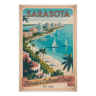 Pôster Viagem Retro Sarasota Flórida Vintage
