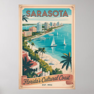 Poster Viagem Retro Sarasota Flórida Vintage