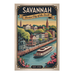 Pôster Viagem Retro Savannah Geórgia Vintage