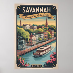 Poster Viagem Retro Savannah Geórgia Vintage