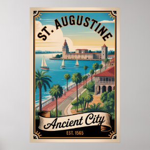 Poster Viagem Retro St. Augustine Flórida Vintage