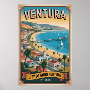 Poster Viagem Retro Ventura Califórnia Vintage