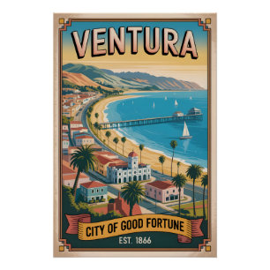 Pôster Viagem Retro Ventura Califórnia Vintage