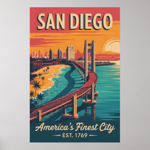 Poster Viagem Retro Vintage San Diego Califórnia