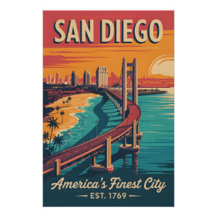 Pôster Viagem Retro Vintage San Diego Califórnia