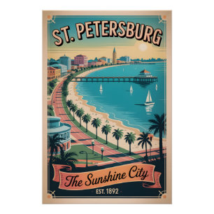 Pôster Viagem Retro Vintage St. Petersburg Flórida
