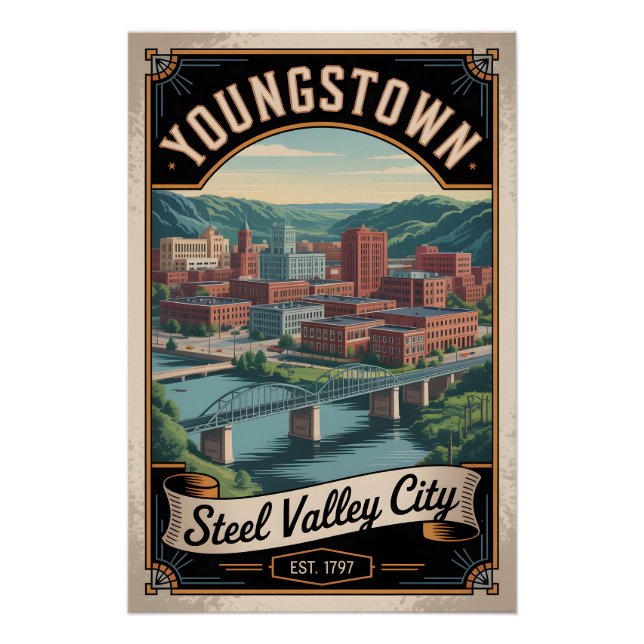 Pôster Viagem Retro Youngstown Ohio (Frente)