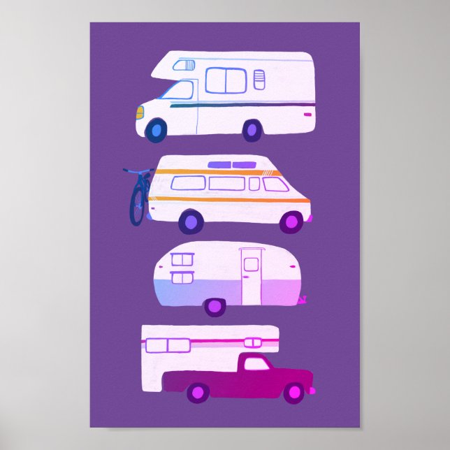 Poster VIAGEM RODOVIÁRIA! Campervan vanlife RV Trailer Pu (Frente)