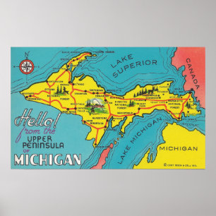 Poster Viagem superior de Michigan da península do