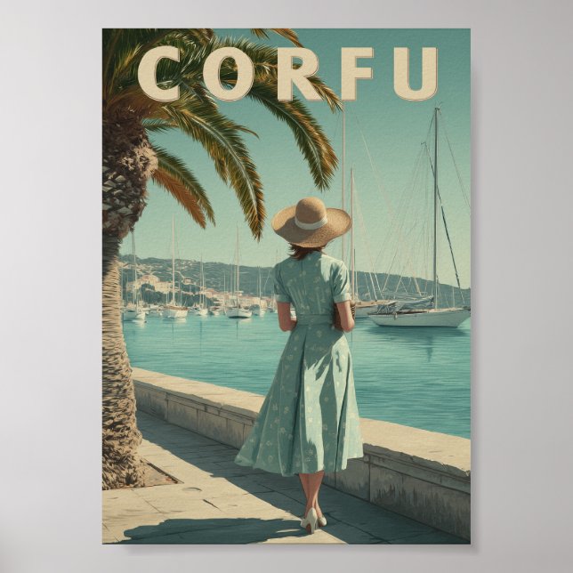 Poster Viagem vintage Corfu anos 50 (Frente)