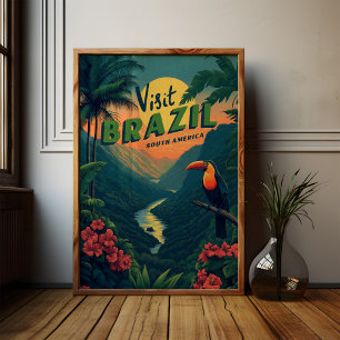 Poster Viagem Vintage do Tucano da Floresta Amazônica Bra