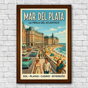 Poster Viagem Vintage Mar del Plata, Argentina, anos 60