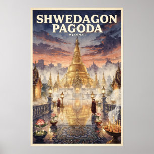 Poster Viagem Vintage Pagode Shwedagon
