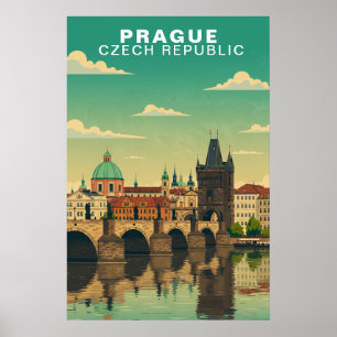 Poster Viagem Vintage pela República Tcheca em Praga Euro