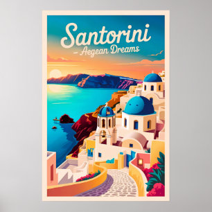 Poster Viagem Vintage Santorini - Arquitetura Santorini