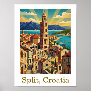 Poster Viagem Vintage Split Croácia Dalmácia