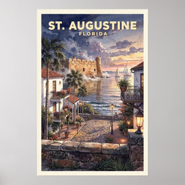 Poster Viagem Vintage St. Augustine Flórida (Frente)